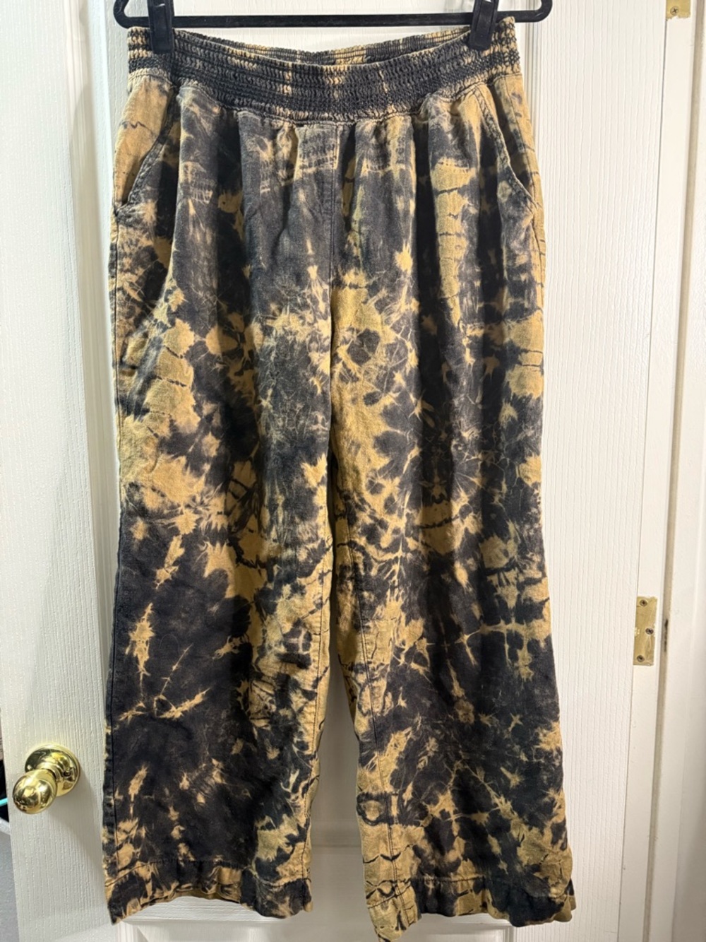 Custom Tie-Dye Wide Leg Lounge Pants - Black, Golden and Green